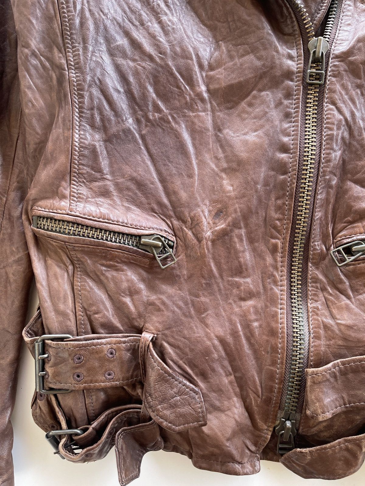 Japanese Brand NINE Sheepskin Wrinkle Rider Leather Jacket Size XS / US 0-2 / IT 36-38 - 16 Thumbnail