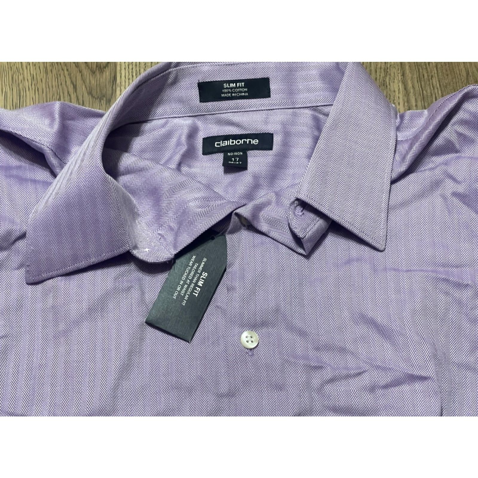 Liz Claiborne Claiborne Shirt Mens Size 17 36/37 Purple Button Up Slim Fit No Iron Shirt Size US XL / EU 56 / 4 - 3 Thumbnail
