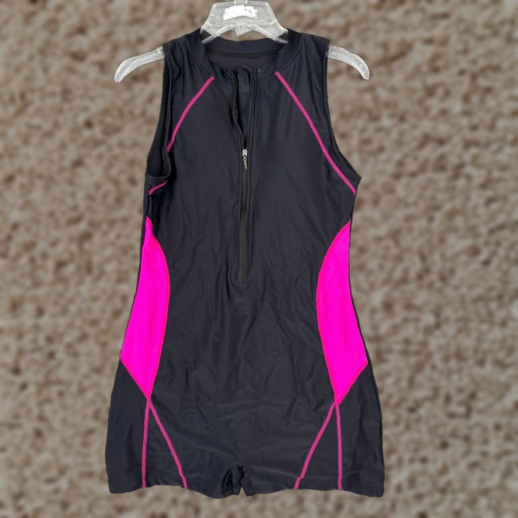 Vintage Swimsuit One Piece Black Sleeveless Sports Womens Medium Size ONE SIZE - 1 Thumbnail