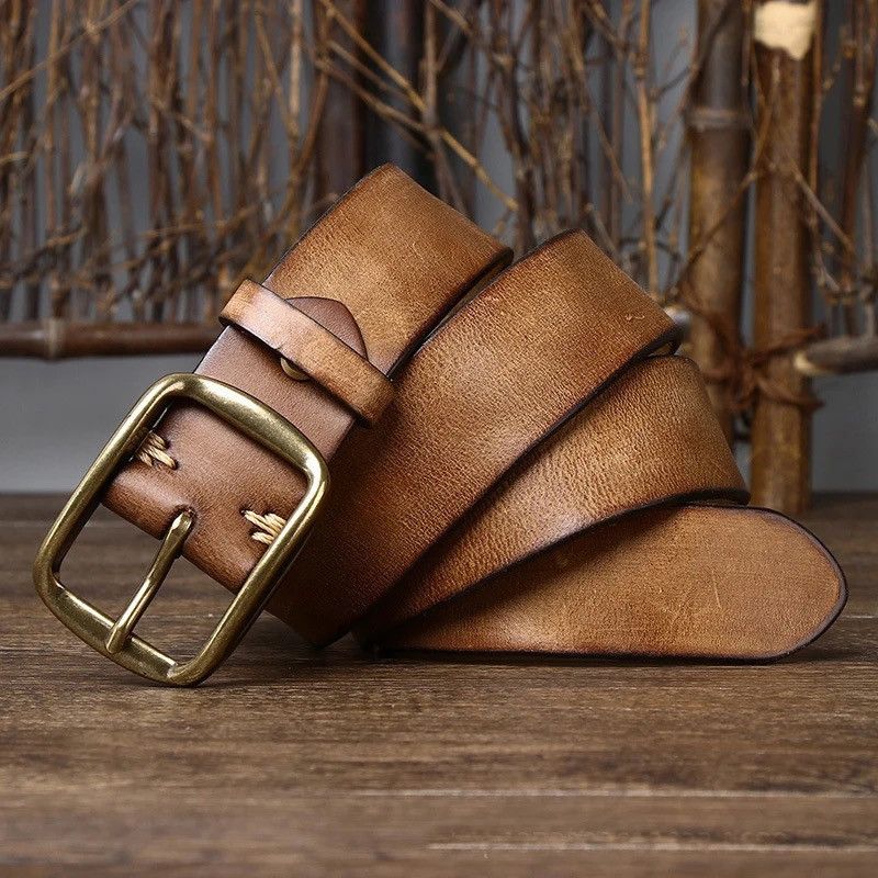 Leather × Vintage Genuine Leather Casual Jeans Belt Size ONE SIZE - 3 Thumbnail