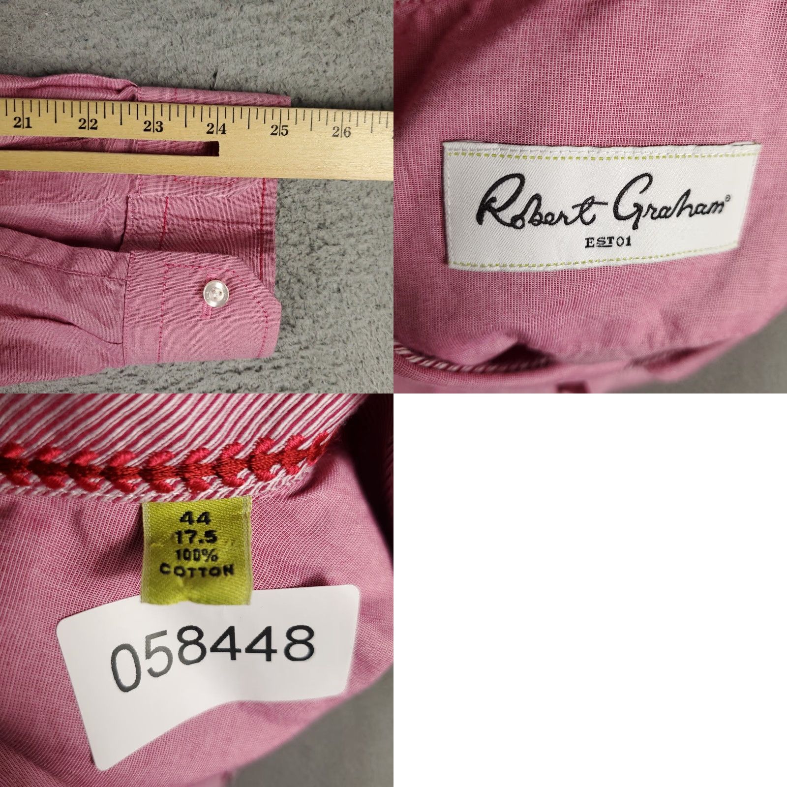 Robert Graham VINTAGE Robert Graham Dress Shirt Mens Large 17.5 Red Cotton Long Sleeve Business Casual Formal Size 46R - 8 Thumbnail