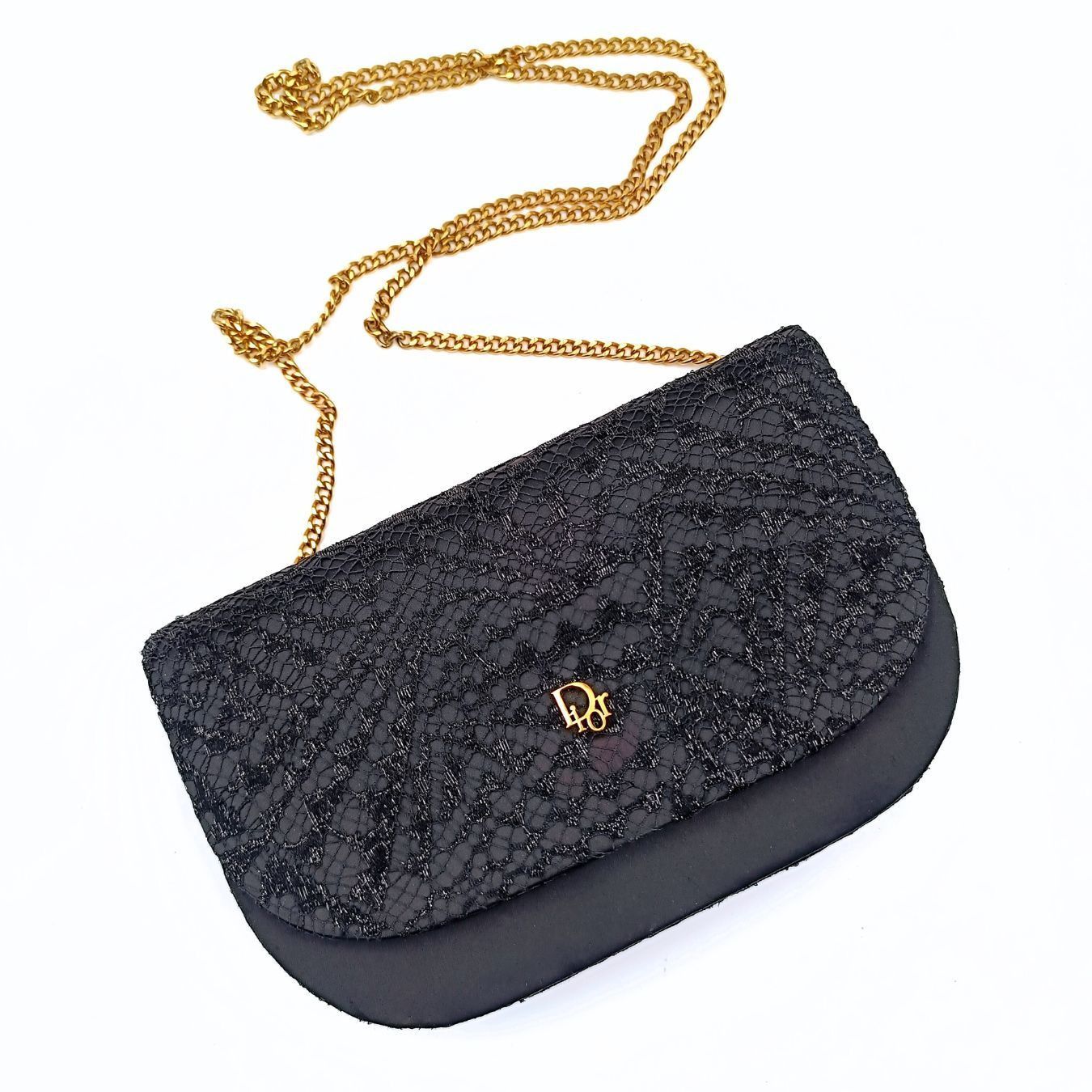 image of Dior Dior Christian Dior Vintage Satin And Lace Shoulder Bag in Black, Women's