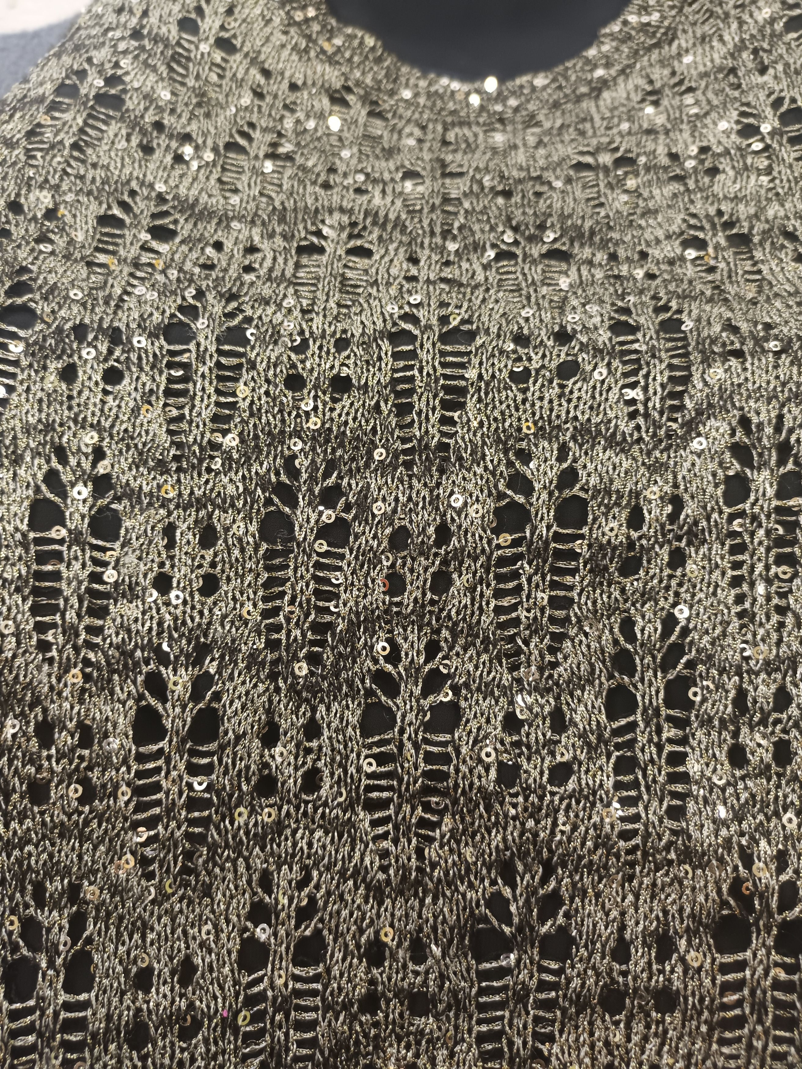 Japanese Brand BESTI BELLI Milan Black Gold Sequin Distressed Knit Size L / US 10 / IT 46 - 15 Thumbnail