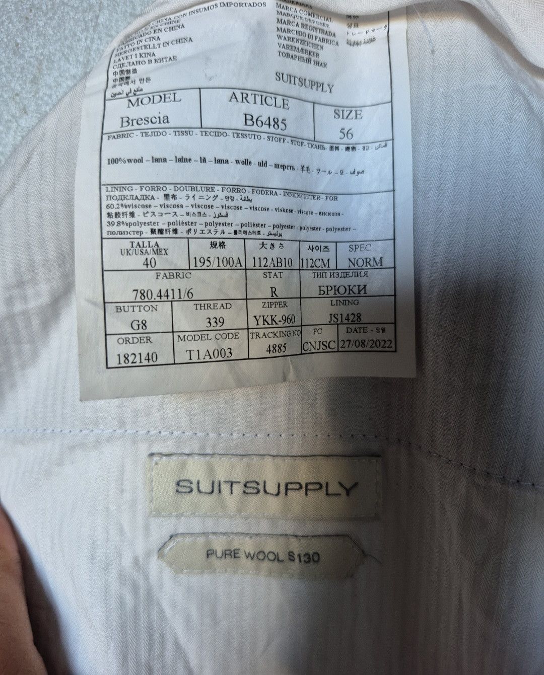 Suitsupply SUITSUPPLY Sienna Men's Suit 56 Eur USA/UK 46R Super 130's Size 46R - 22 Thumbnail
