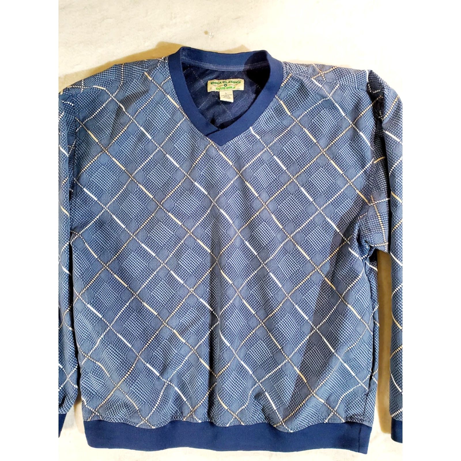 Vintage VINTAGE Boca Classics Club Golf Pullover V-Neck Windbreaker Mens Large Blue/Gold Windbreaker Solid Blue Logo 90s (if applicable) Mens Size US L / EU 52-54 / 3 - 2 Thumbnail