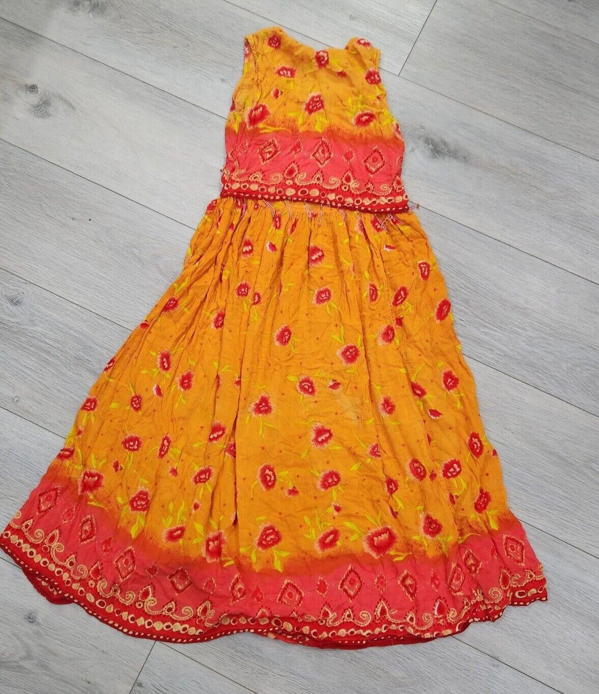 Designer M.P.H Dress Small Vintage Orange Red Beaded Long Hippie Boho Size S / US 4 / IT 40 - 2 Thumbnail