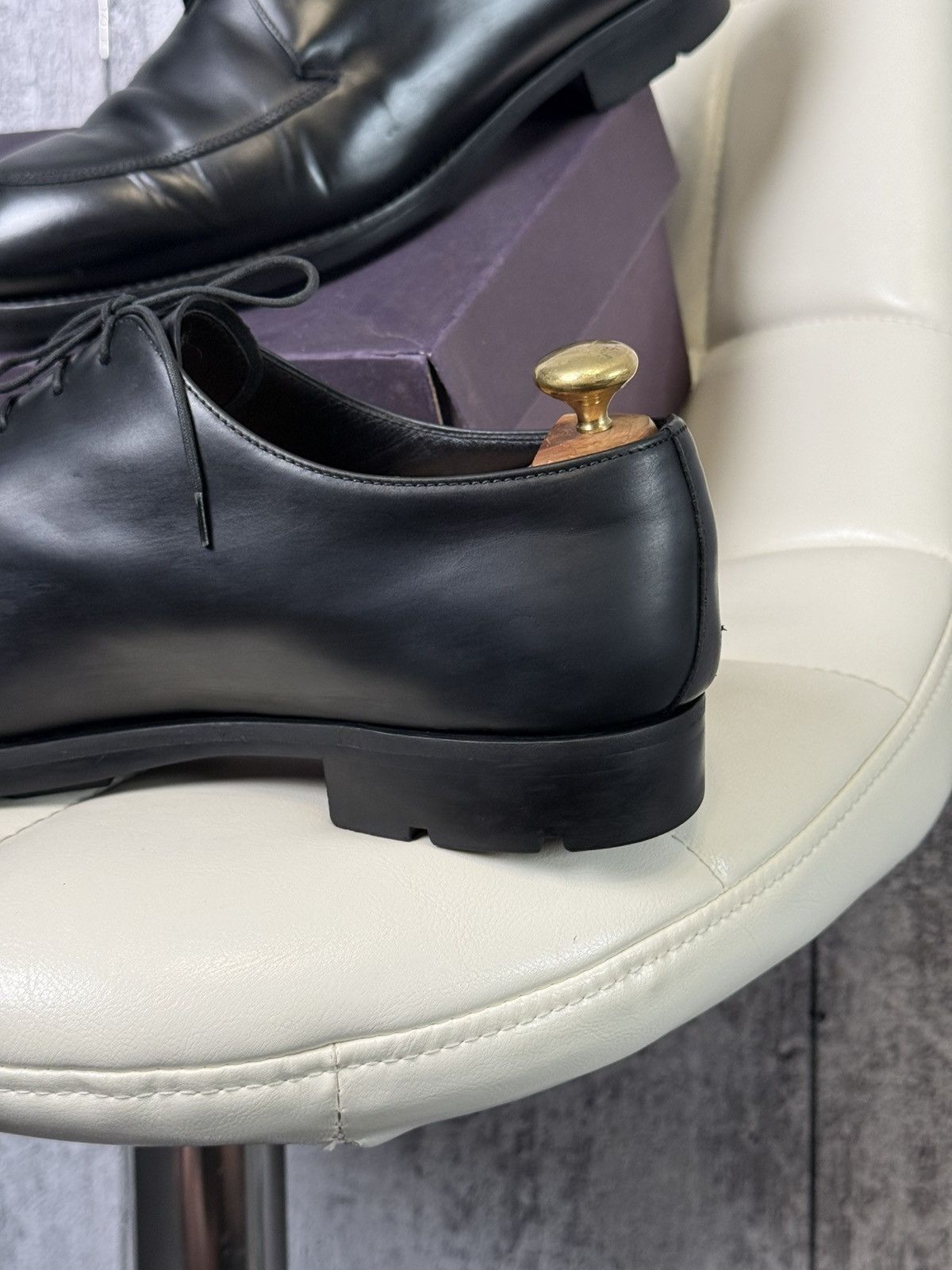 Prada Prada Black Leather Apron Toe Derby Men’s Dress Shoes Italy Size US 11 / EU 44 - 15 Thumbnail