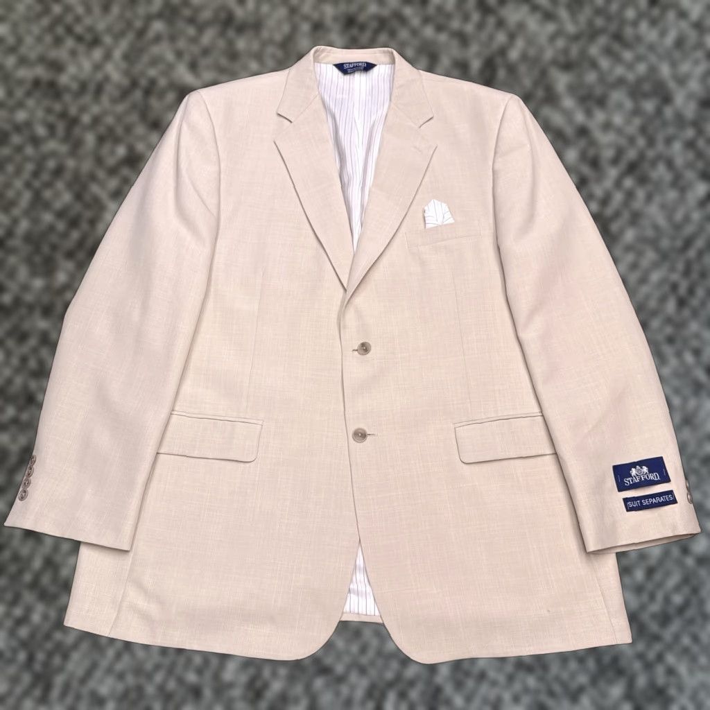 Stafford Stafford Suit 2 Piece Long Tan Pleated Notch Lapel Single-Breasted 46 Chest 48 36 Skinny? Size 46R - 1 Thumbnail