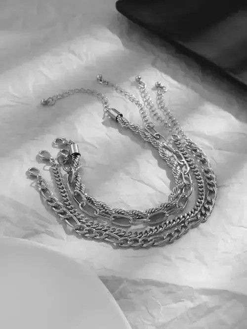 VIBE Punk Gothic Silver Vintage Minimalist 4pc Bracelet Size ONE SIZE - 3 Thumbnail