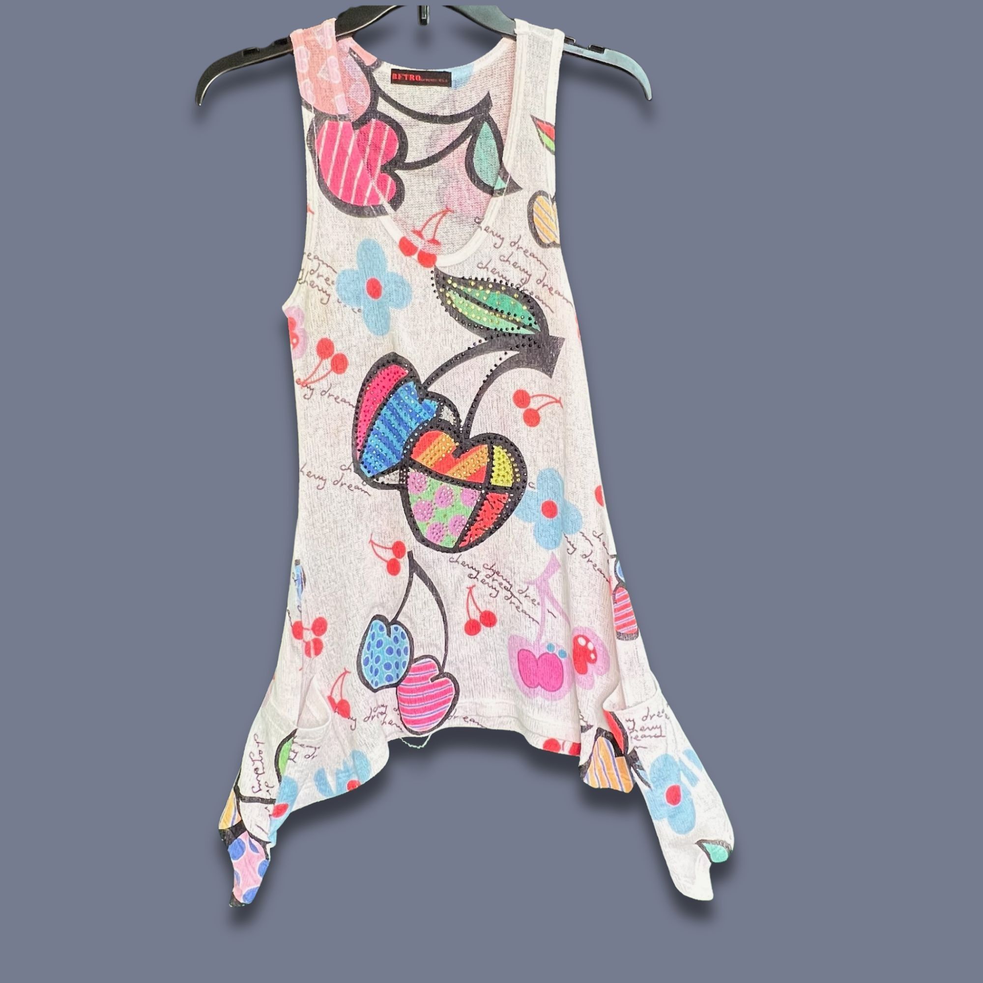 Other RETRO Sleeveless Top With Colorful Cherry & Heart Print Asym Size S / US 4 / IT 40 - 2 Thumbnail