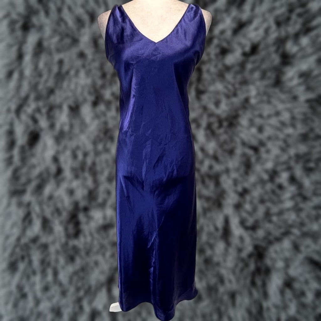 Vintage Frederick's of Hollywood Blue Satin Nightgown Slip Dress Sz Medium Women Open Back Dress Size M / US 6-8 / IT 42-44 - 1 Thumbnail