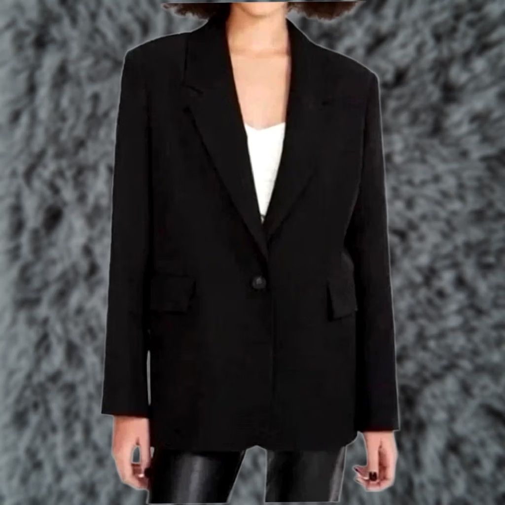 Steve Madden Blazer Womens S Black Oversized Single Button Jacket Classic, Women's