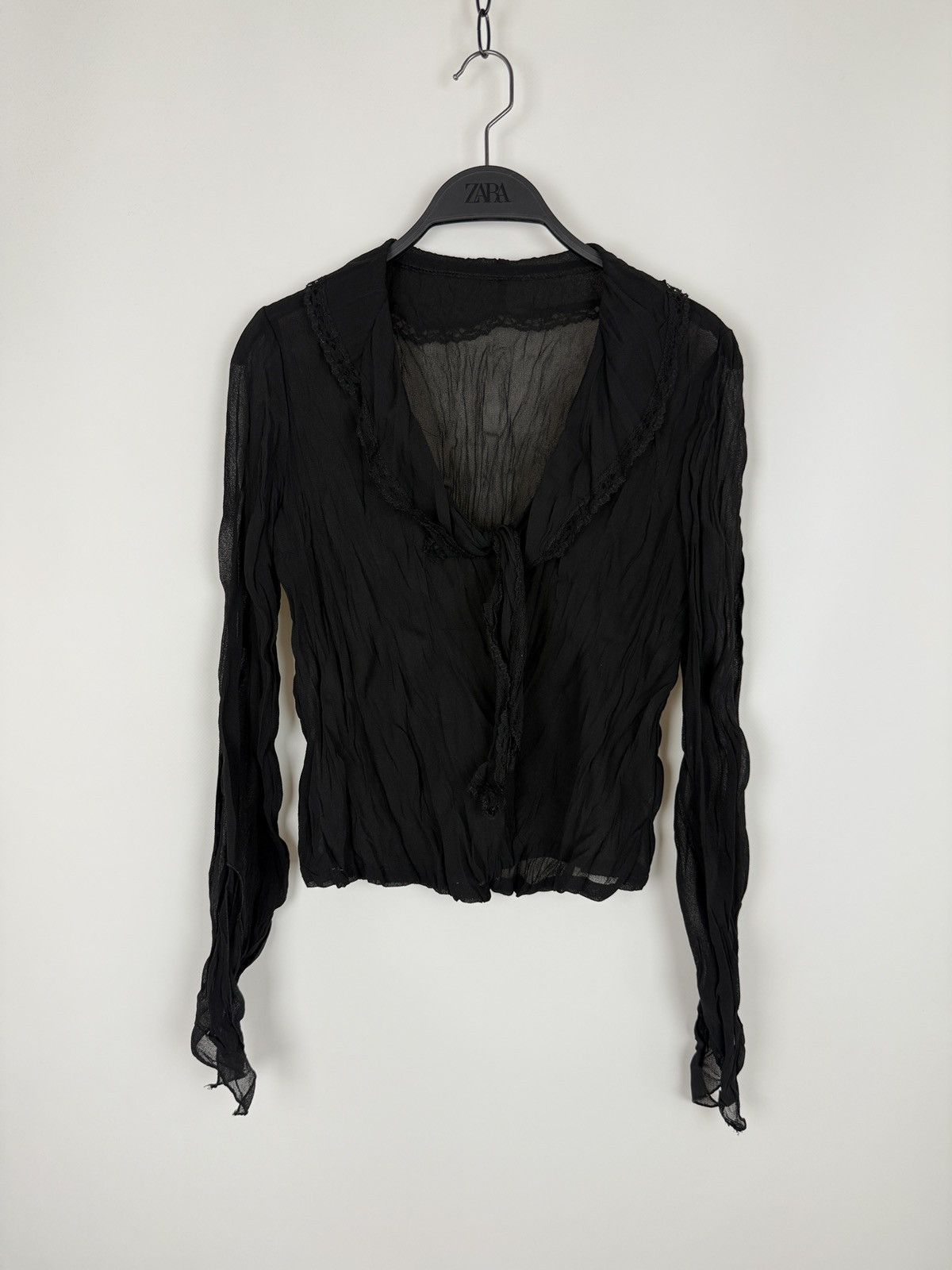 Vintage Y2K Vintage Crinkled Collared Sheer Blouse Gothic Emo Punk Size M / US 6-8 / IT 42-44 - 3 Thumbnail