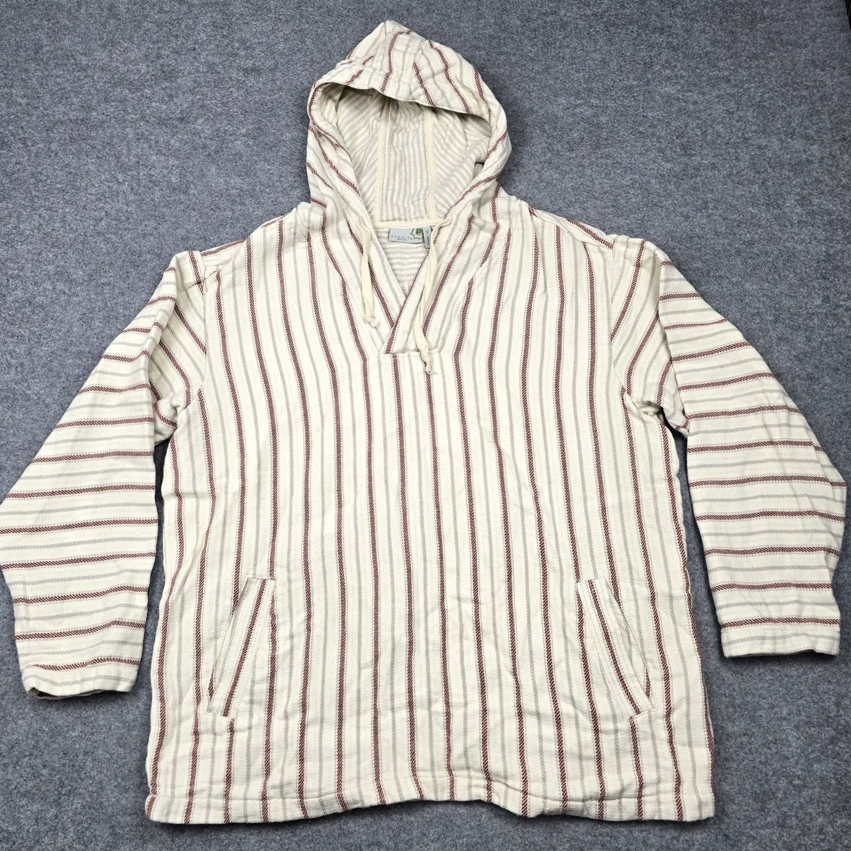 Vintage Sahalie Hoodie Mens XL White Striped Knit Cotton Baja Pullover Pockets Casual Size US XL / EU 56 / 4 - 2 Thumbnail