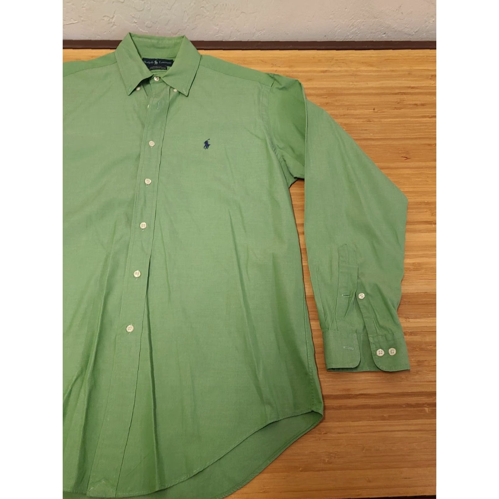 Ralph Lauren VINTAGE Ralph Lauren Shirt Men 15.5 34/35 Green Yarmouth Long Sleeve Button Up Dress Size 42R - 2 Thumbnail