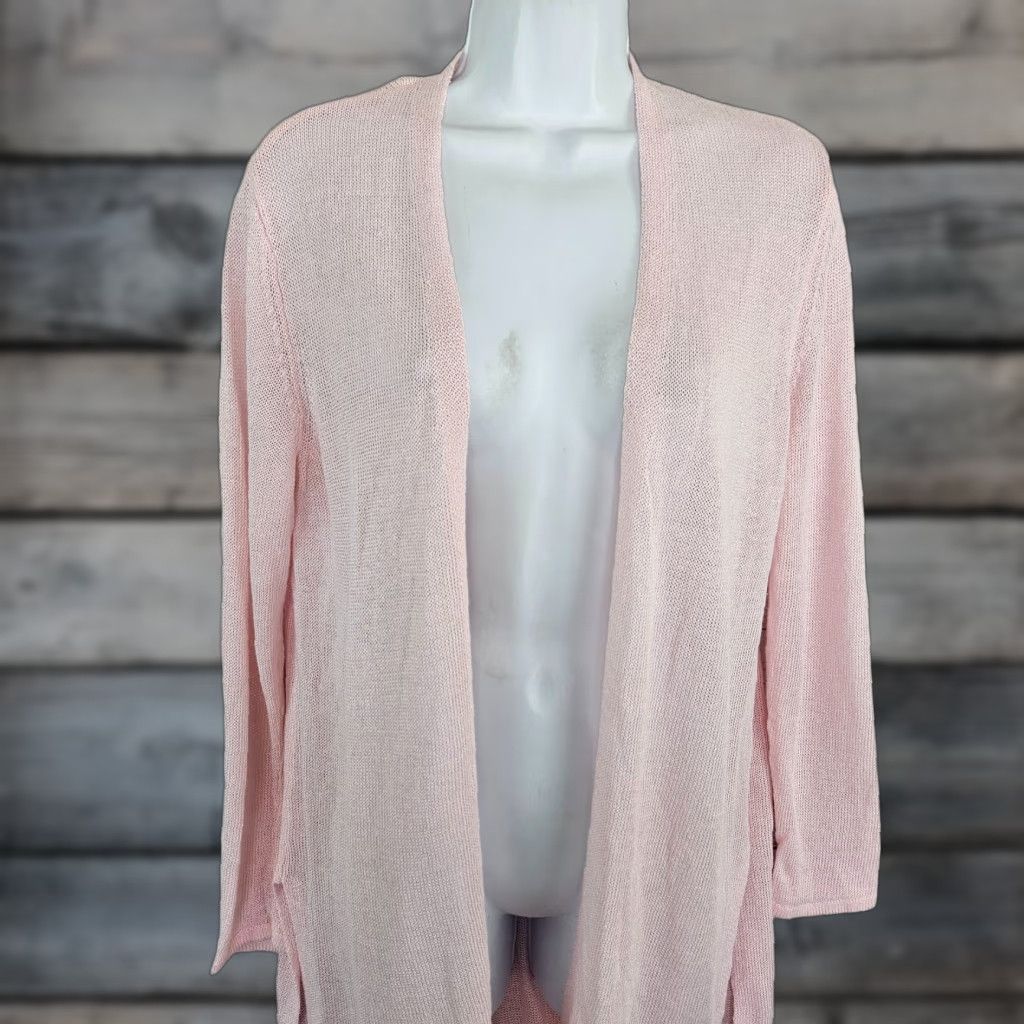 J. Jill J Jill Womens Cardigan M Pink Linen Rayon Blend Long Sleeve Open Front Size M / US 6-8 / IT 42-44 - 1 Thumbnail