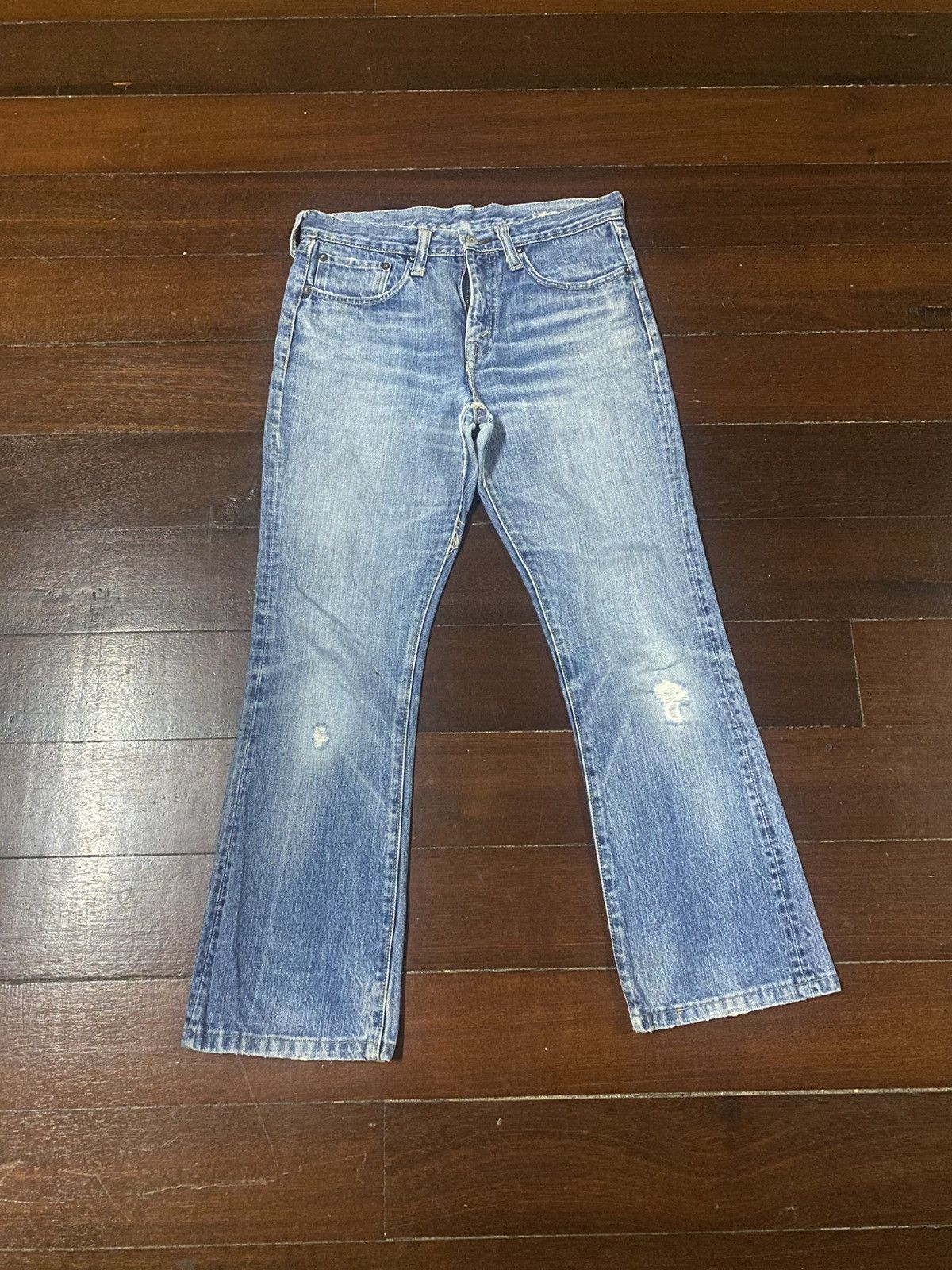 Sugar Cane Vintage sugar cane denime mud wash wide bootcut distressed Size 31" - 1 Thumbnail