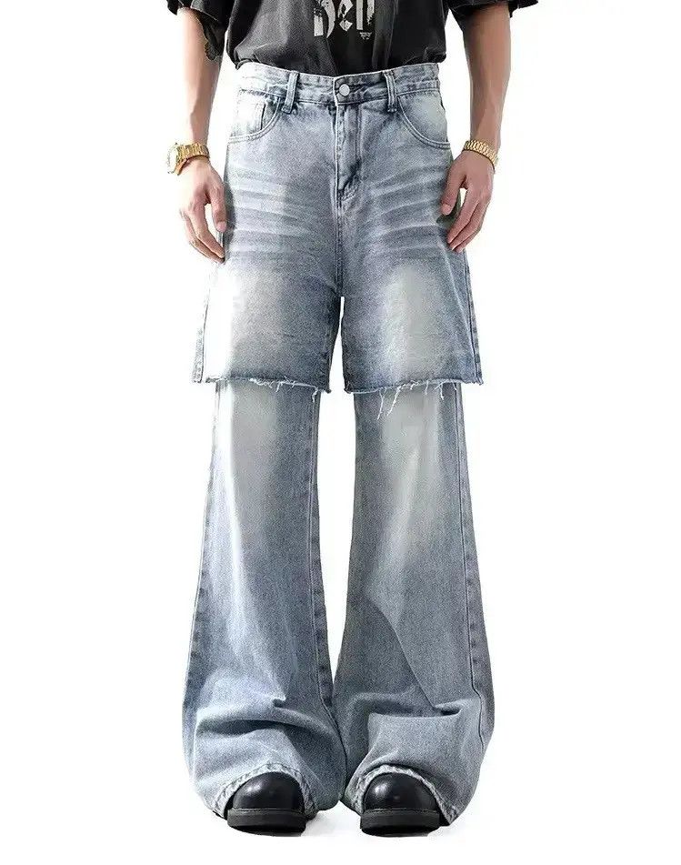 Japanese Brand Streetwear Washed High Street Spliced Straight Jeans Size US 32 / EU 48 - 1 Thumbnail