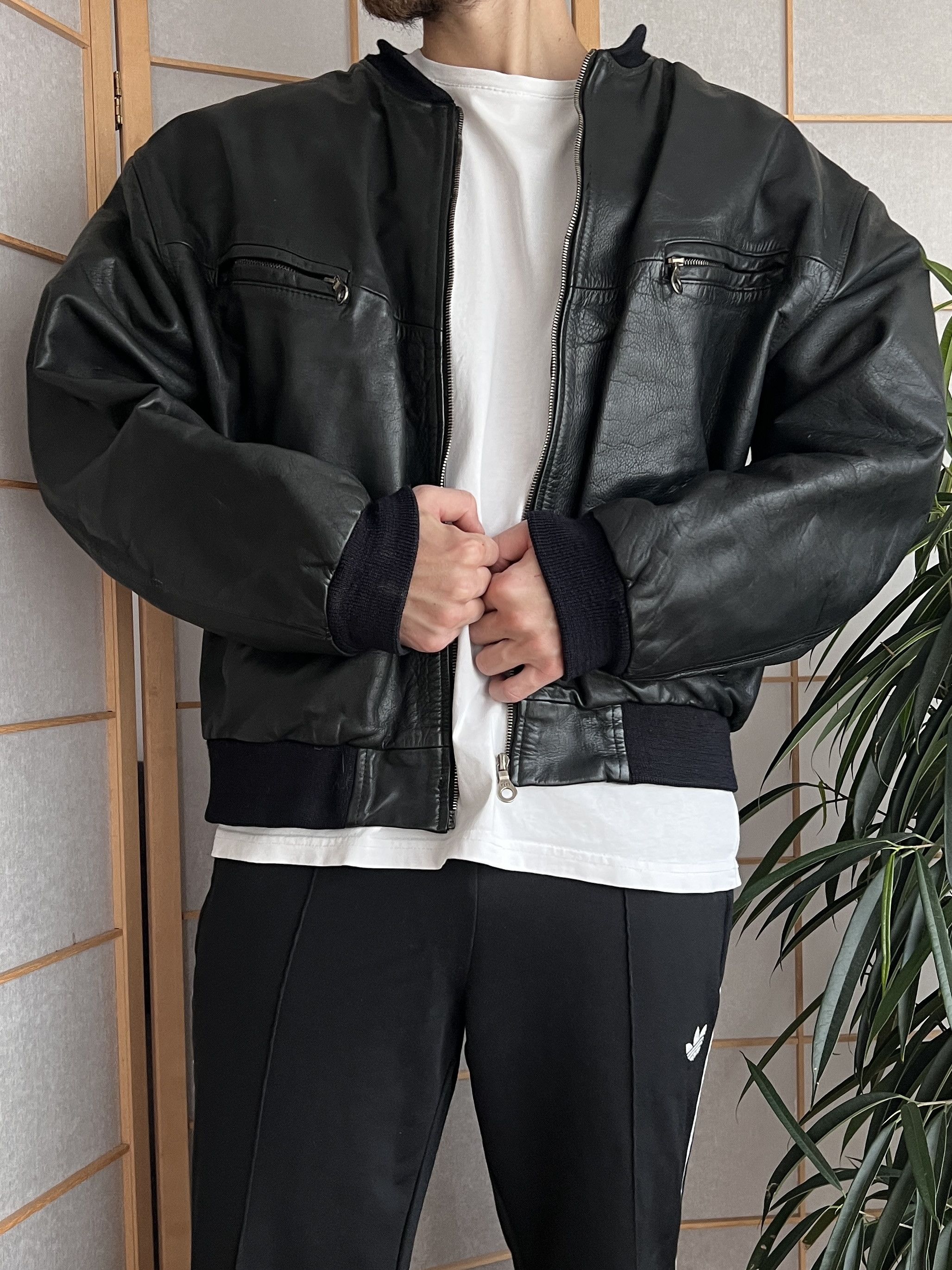 Genuine Leather VTG 1980's leather bomber jacket boxy baggy biker oversized Size US XXL / EU 58 / 5 - 4 Thumbnail