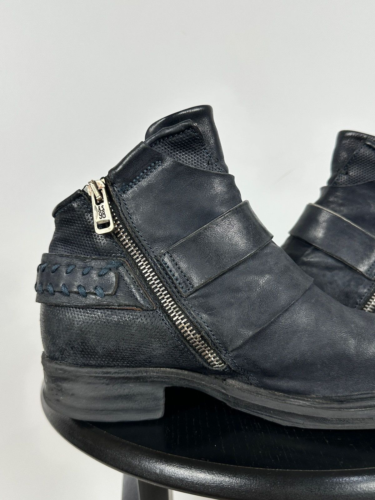 A.S.98 A.S.98. Airstep Navy Blue Leather Biker Ankle Boots Size US 8 / IT 38 - 16 Thumbnail