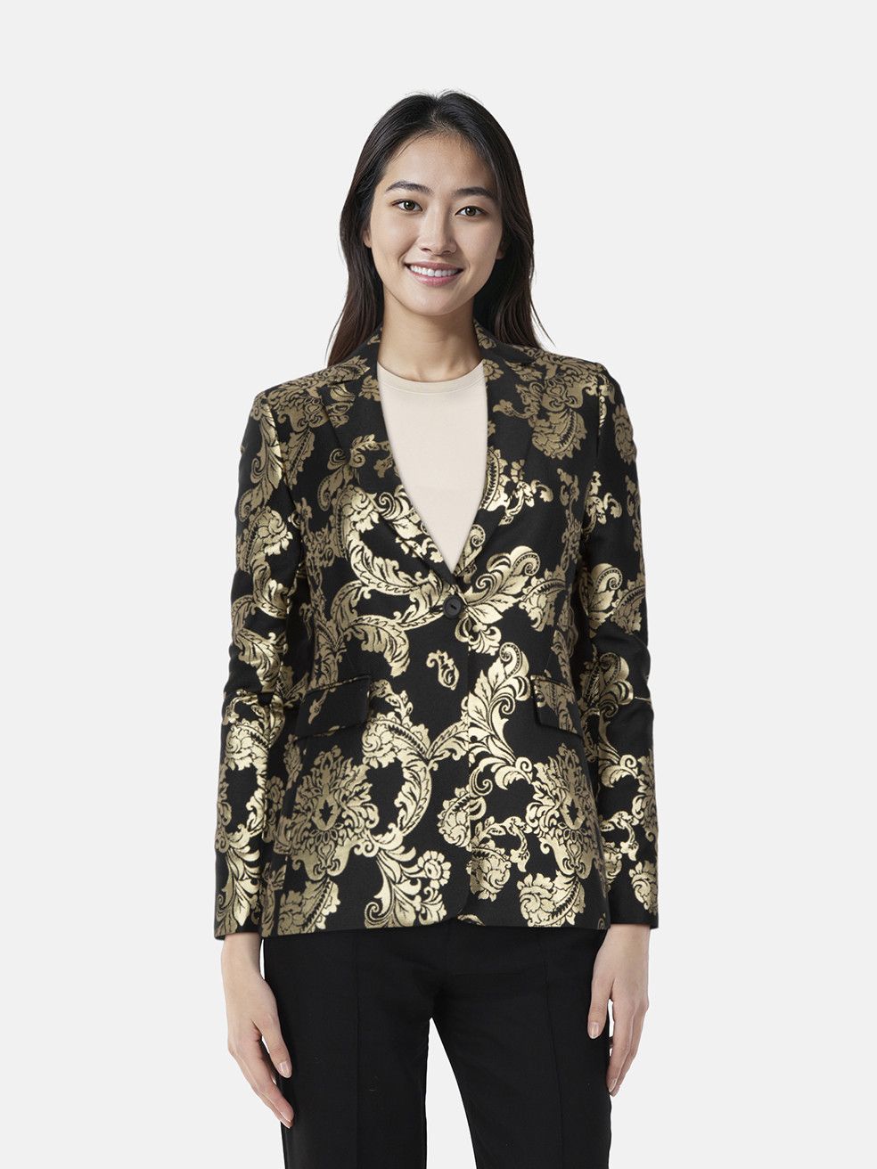 Alice + Olivia Black & Gold Macey Jacquard Blazer Size XS / US 0-2 / IT 36-38 - 1 Thumbnail