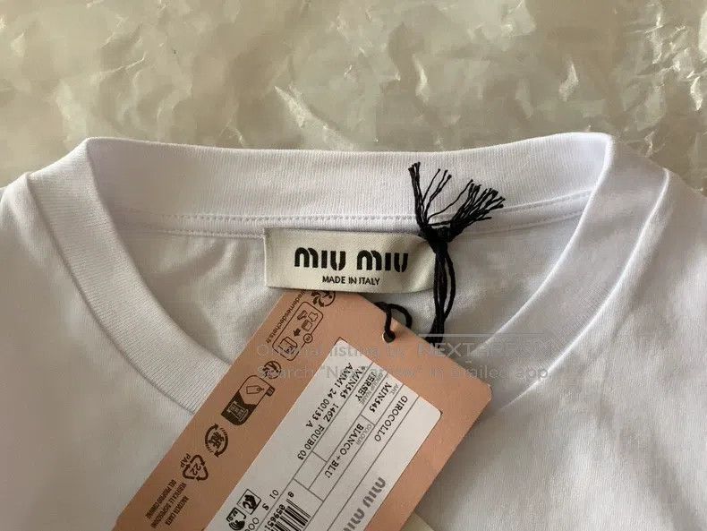 Miu Miu Miu Miu Size M White round neck logo embroidered short slee Size M / US 6-8 / IT 42-44 - 5 Thumbnail
