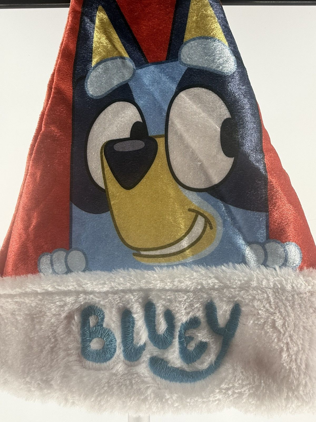 Other Bluey Dog Christmas Santa Hat 16" Red Faux Fur Embroidery Size ONE SIZE - 7 Thumbnail