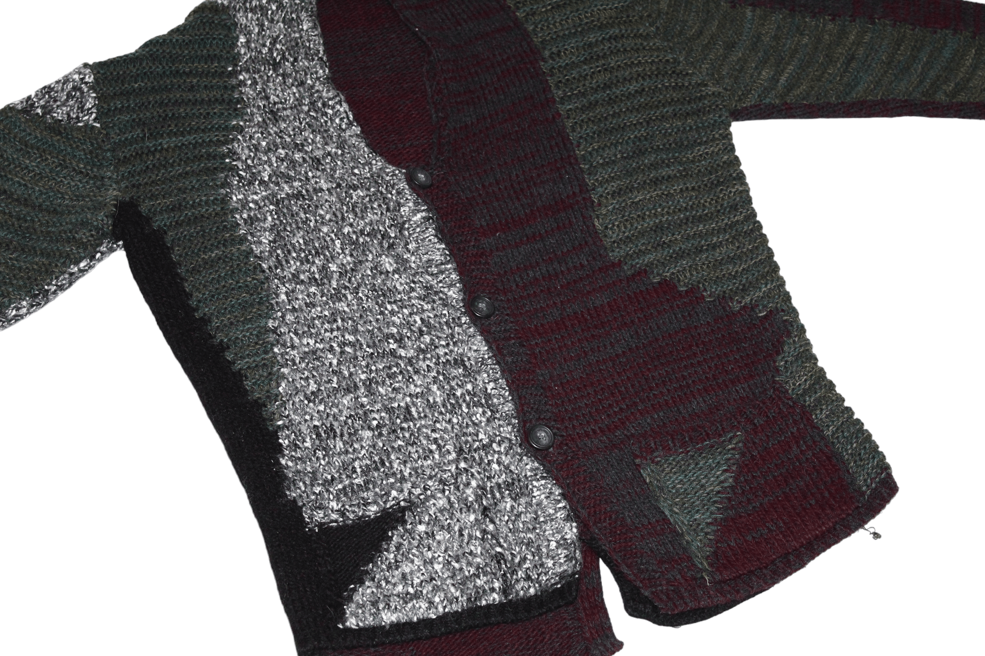Takeshy Kurosawa Takeshy Kurosawa Patchwork Asymmetric Wool Blend Cardigan Size US XXL / EU 58 / 5 - 6 Thumbnail