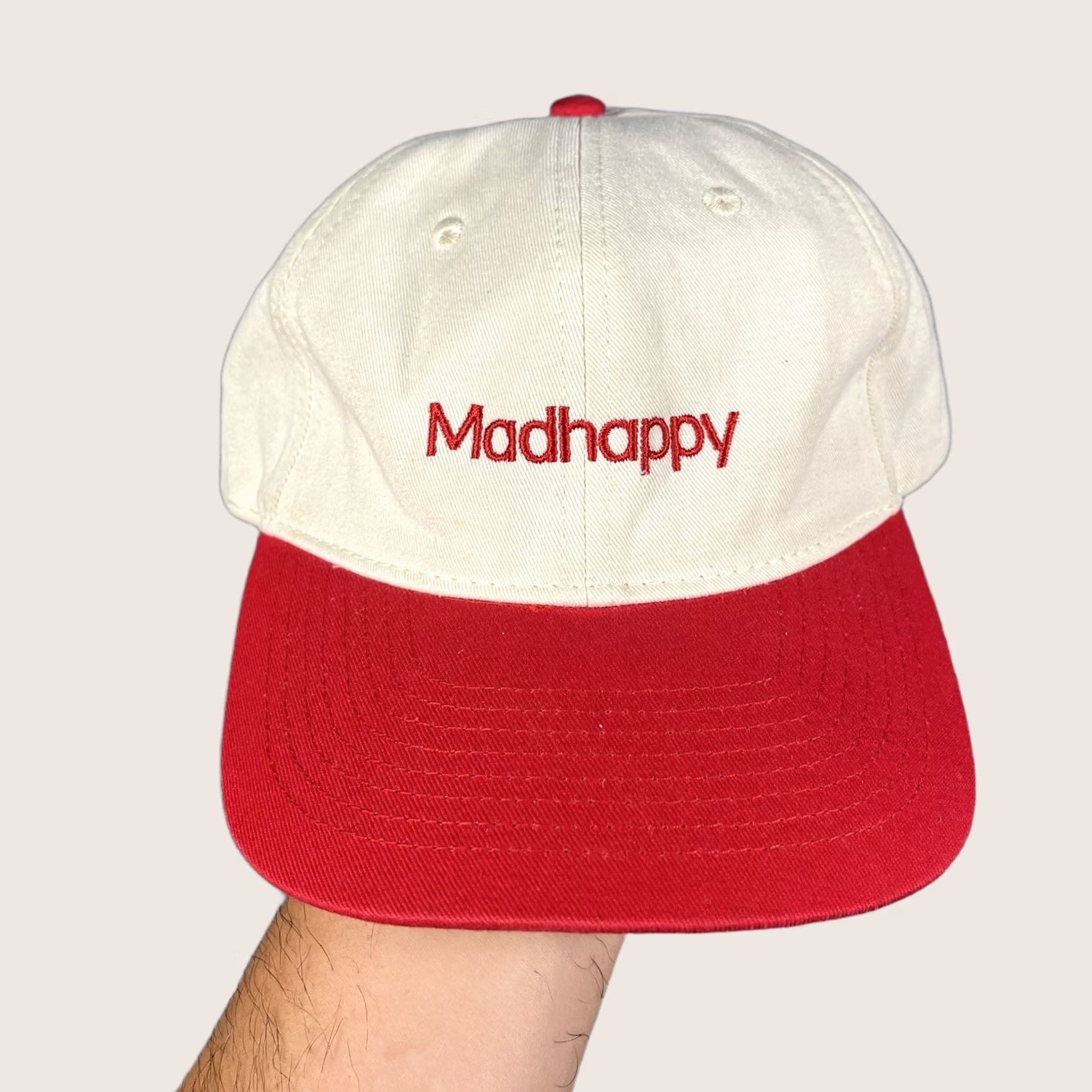 Madhappy Hat Adjustable Baseball Cap Embroidered Logo Two Tone Red White Unisex Adults, Men's