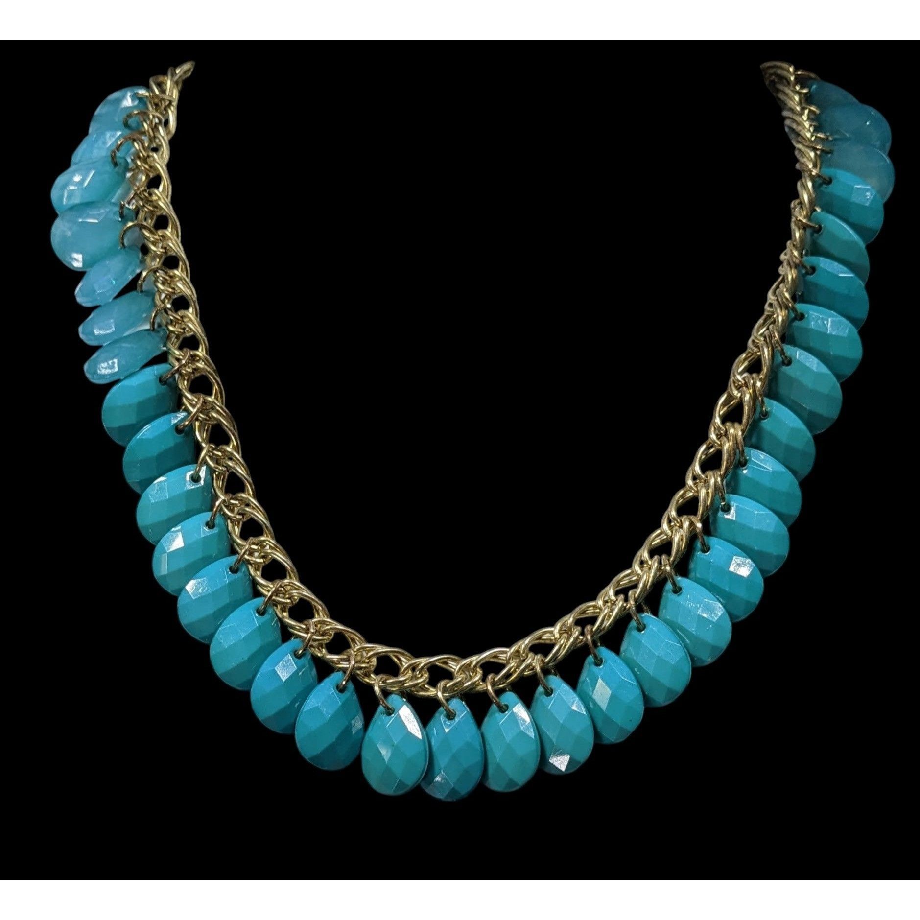 Other Turquoise Teardrop Faceted Beaded Fringe Necklace Size ONE SIZE - 2 Thumbnail