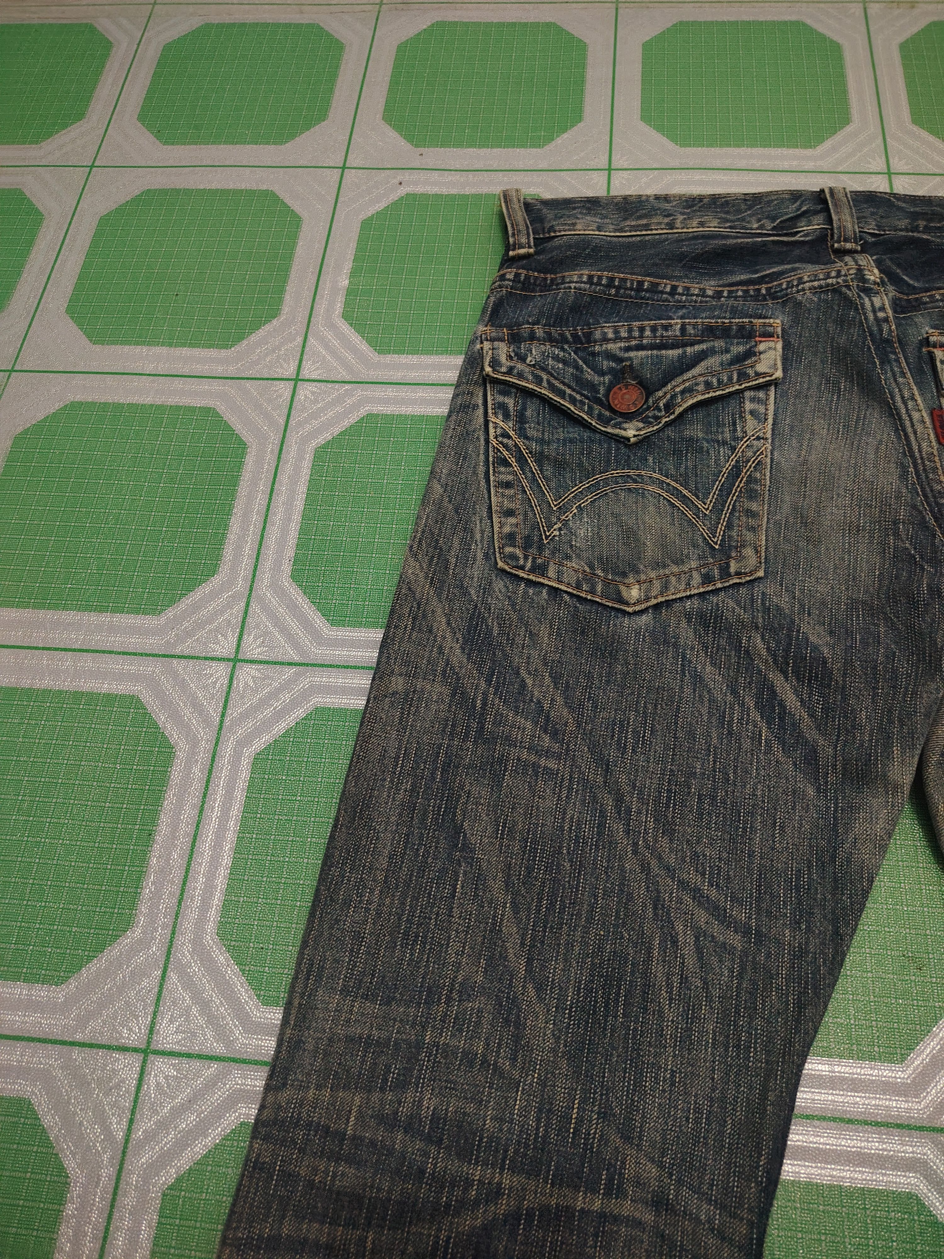 If Six Was Nine Japanese Edwin 503 Blue Trip Flare Jeans Distressed Jeans Size US 31 - 17 Thumbnail