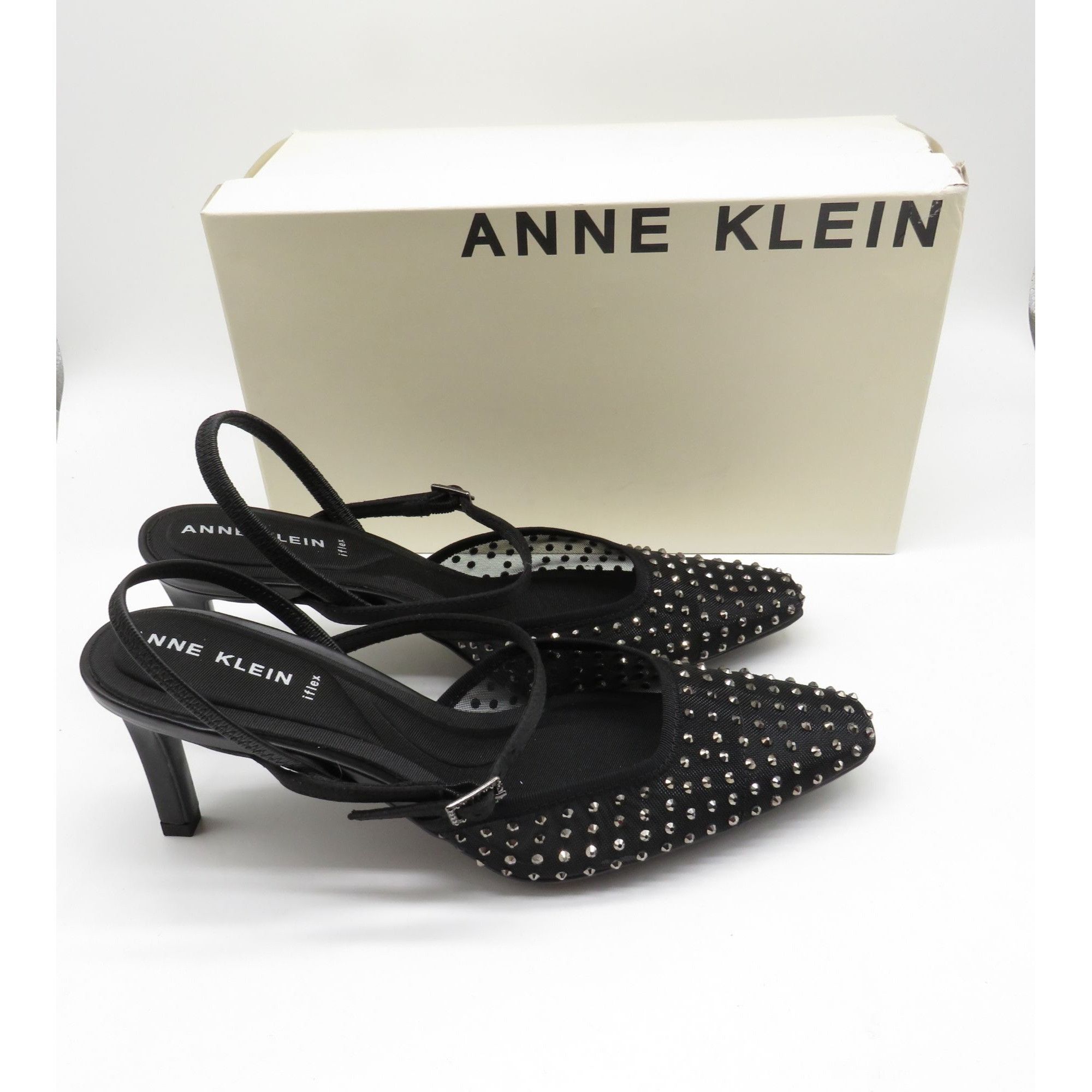 Other Anne Klein Women's Black Crystal Embellished Sling Back Heel Size US 8.5 / IT 38.5 - 1 Thumbnail