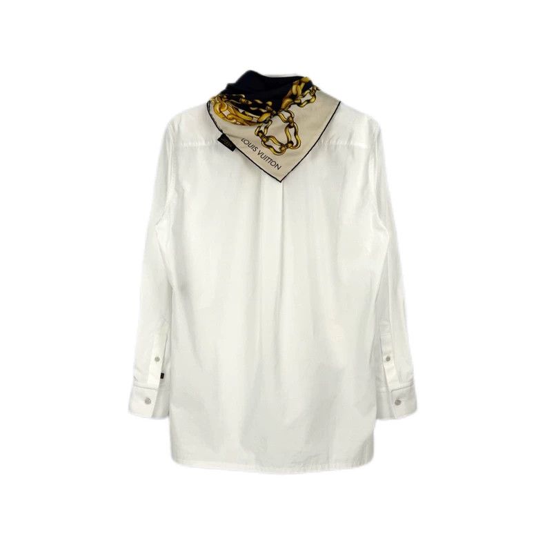 Louis Vuitton Louis Vuitton White embroidered logo scarf collar shirt 250 Size XS / US 0-2 / IT 36-38 - 2 Thumbnail