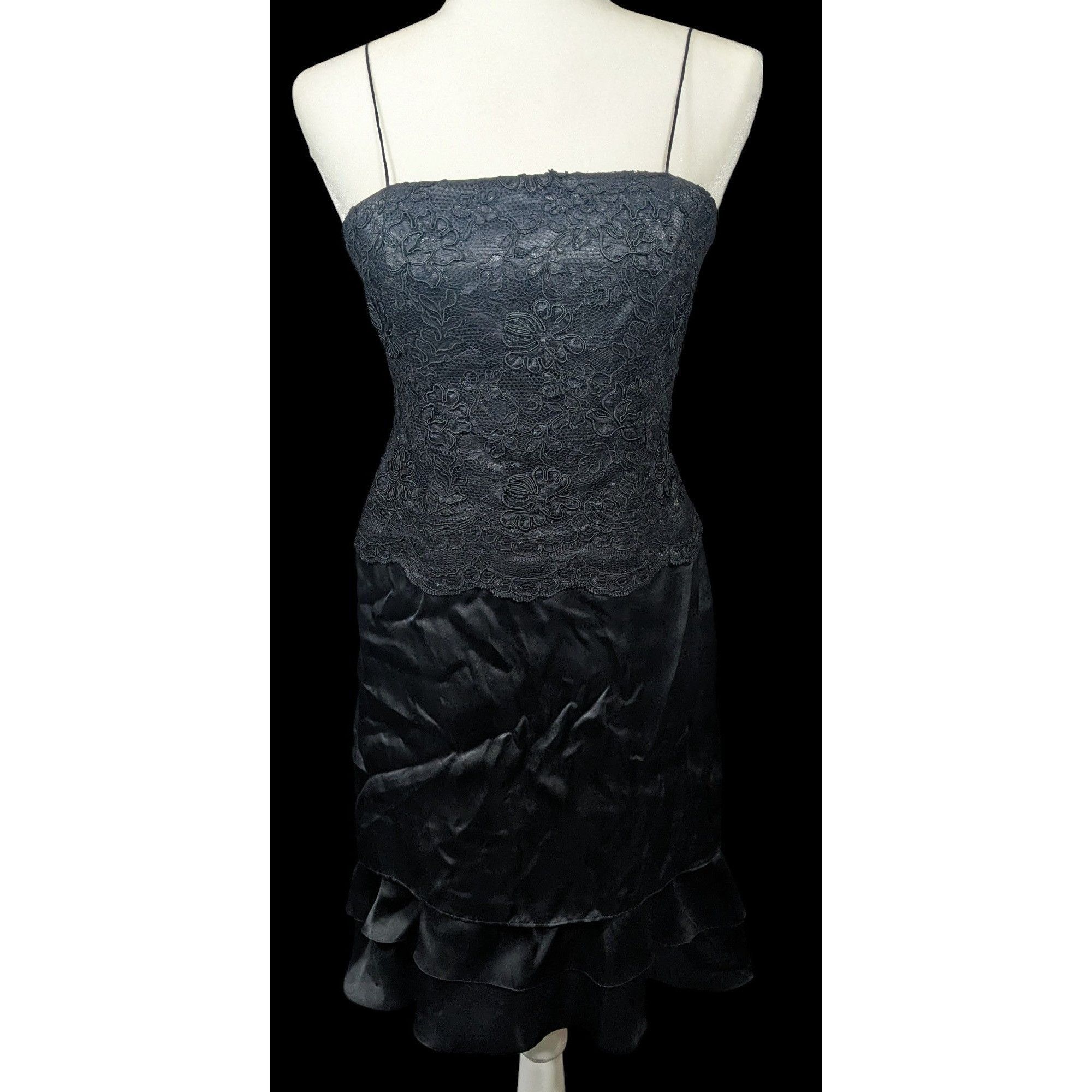 Other Linda Cunningham Black Silk Floral Lace Flounce Skirt Dress Size M / US 6-8 / IT 42-44 - 3 Thumbnail