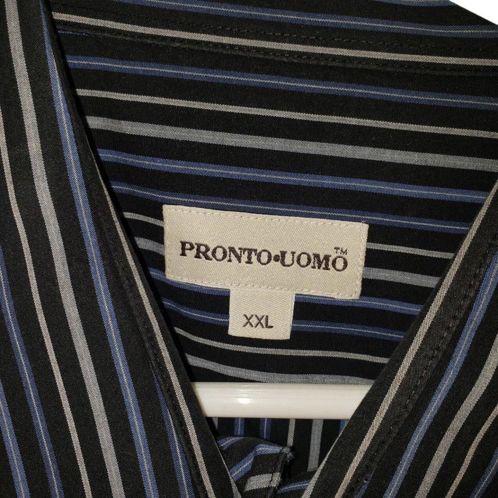 Pronto Uomo CT406 Pronto Uomo Blue, Black & Gray Striped Dress Shirt XXL Size 48R - 2 Thumbnail