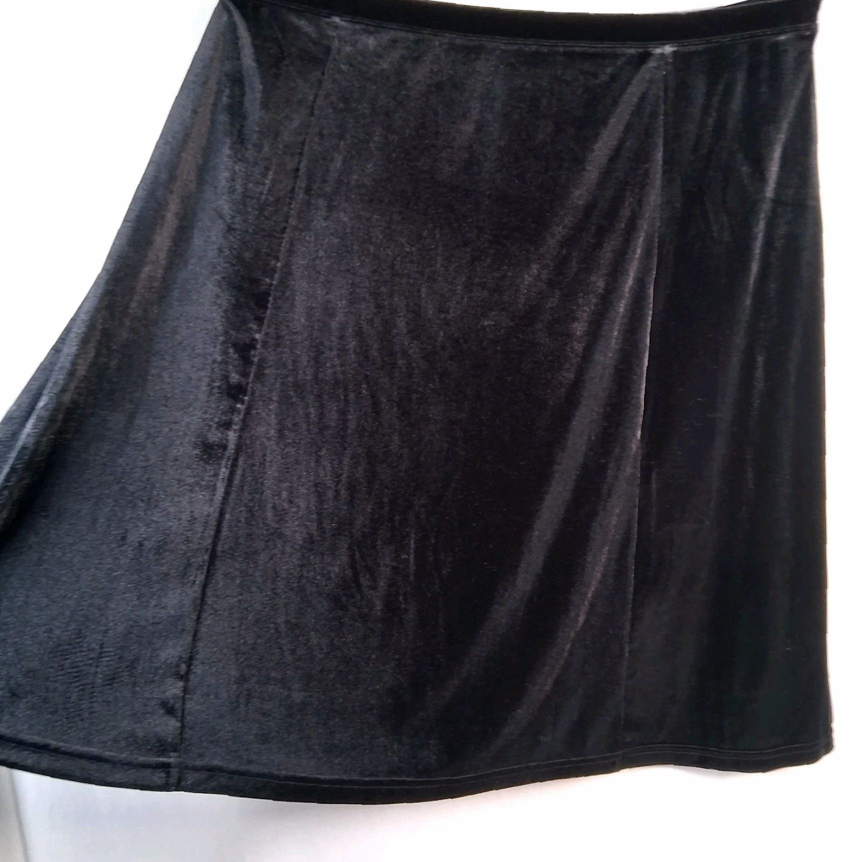 Vintage Jacklyn Smith Skirt XXL Knee Length Velvet Velour Stretch A-Line Black Women's Womens Waist 39" Knee Length 27" Long Elastic Waist Pull On Size 40" / US 18 - 3 Thumbnail