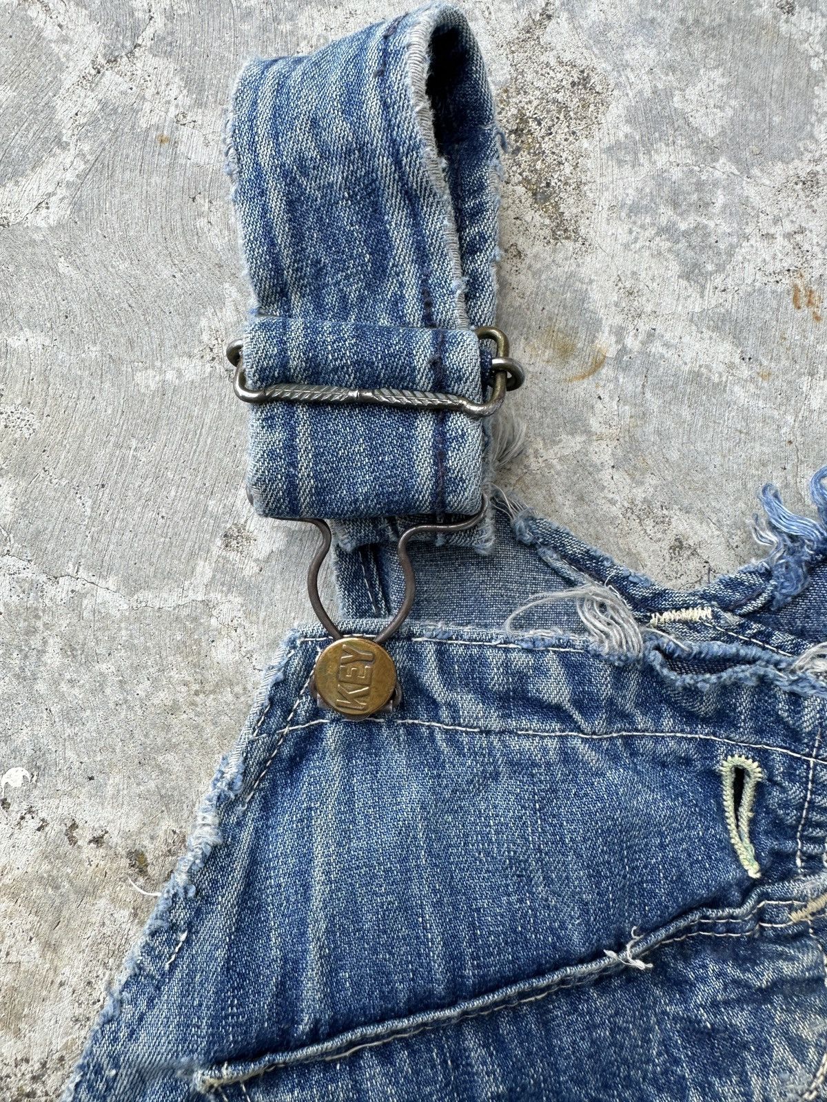 Vintage 50s Trashed Union Selvedge Key Denim patchwork farmer bib Size US 37 - 14 Thumbnail