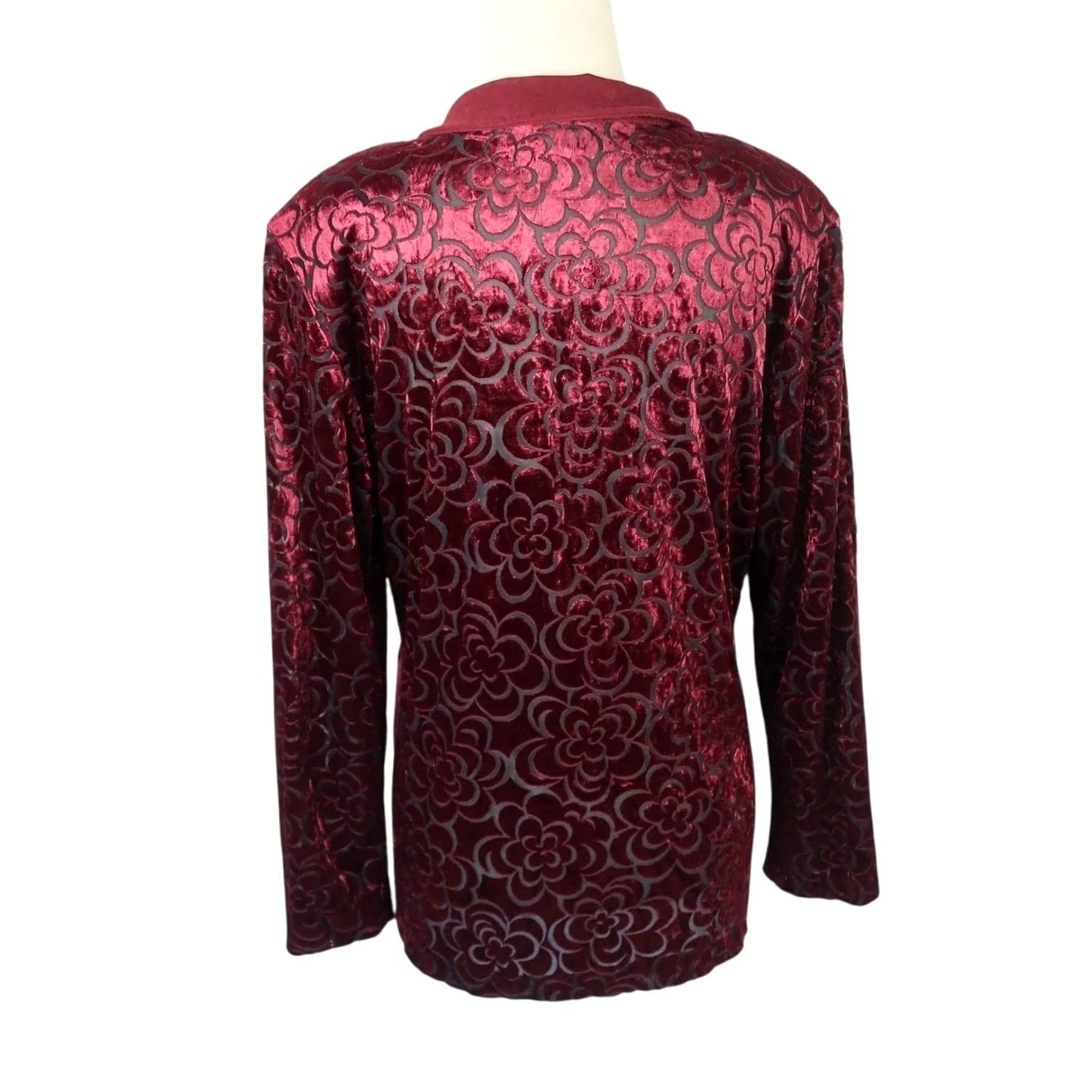 Velvet VINTAGE Burgundy Red Floral Velvet Faux Suede Blouse Top XL Womens 90s Size XL / US 12-14 / IT 48-50 - 4 Thumbnail