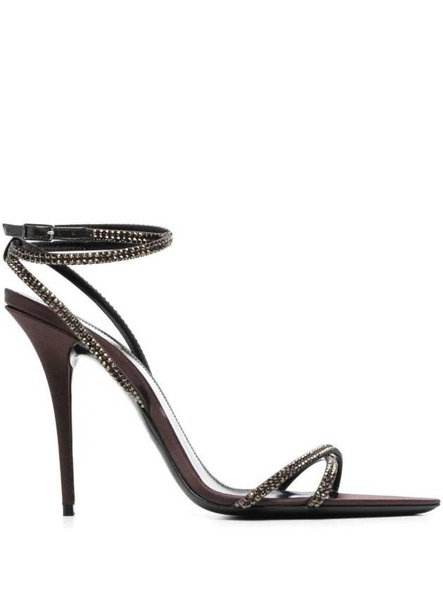 Saint Laurent Paris o1b1hav111224 Ava Sandals Crepe Satin With Rhinestones Brown Size US 12 / IT 42 - 1 Thumbnail