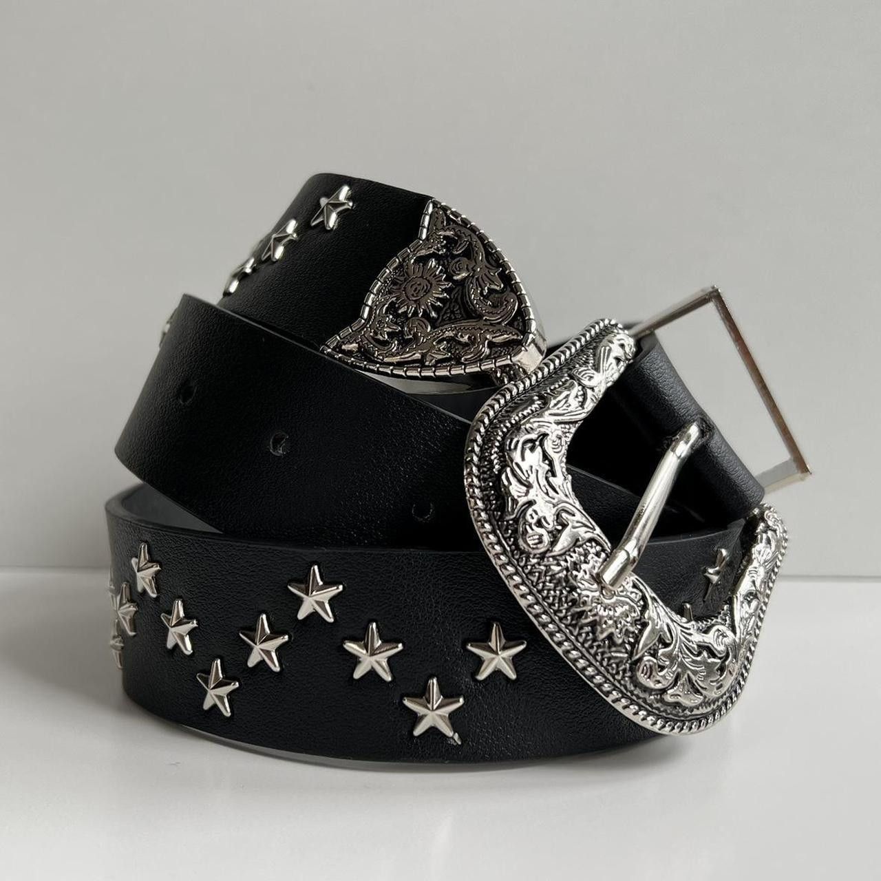 Cowboy Equipment vintage black american western cowboy boho star studded belt Size ONE SIZE - 4 Thumbnail