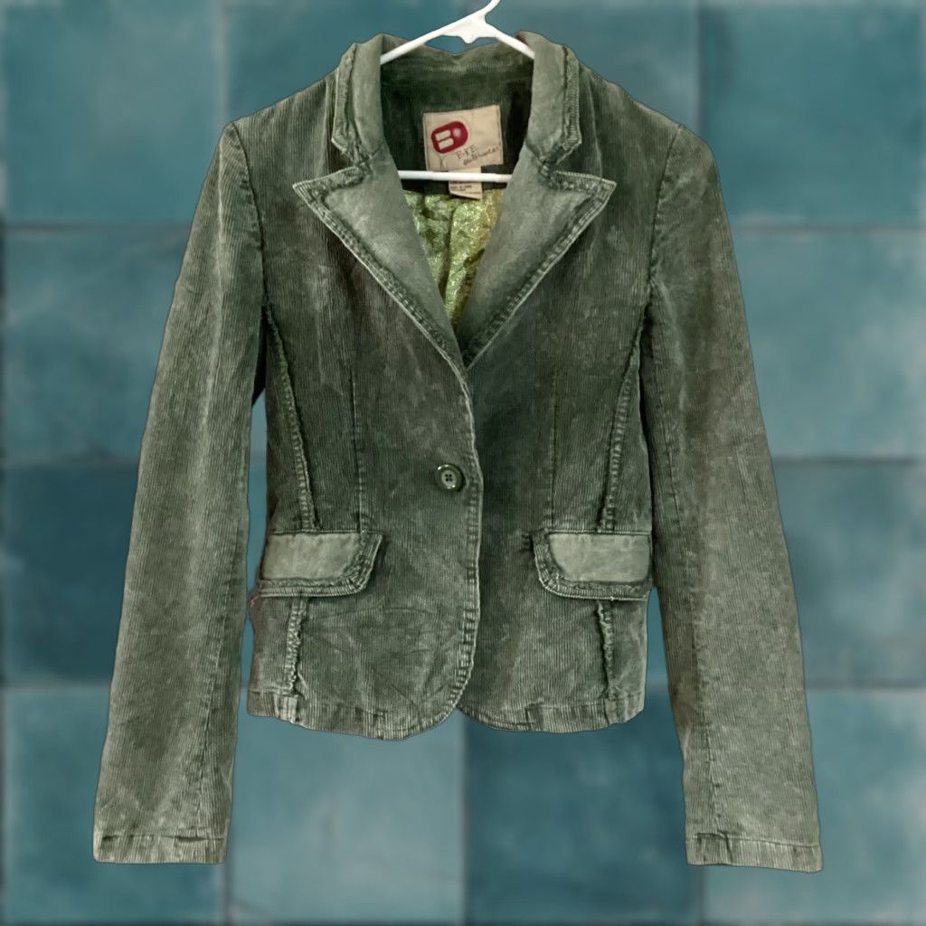 Vintage BKE Jacket Womens M Green Corduroy One Button Classic Casual Short Blazer Coat Size 32" / US 10 / IT 46 - 1 Thumbnail