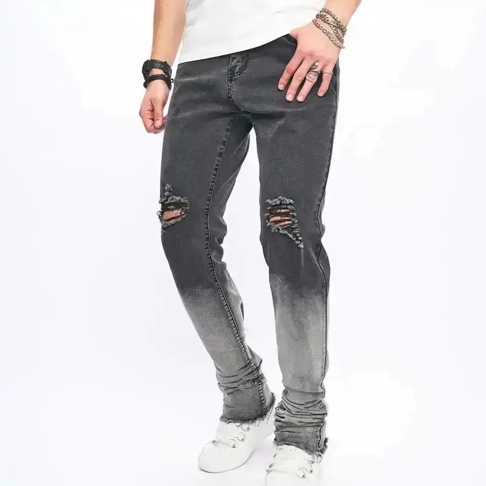 Japanese Brand Holes Slim Stretch Ripped Distressed Micro flared Denim Pant Size US 32 / EU 48 - 2 Thumbnail