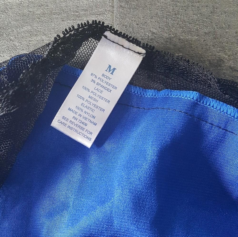 Designer Blue Black Detailed Satin Chemise Size ONE SIZE - 3 Thumbnail