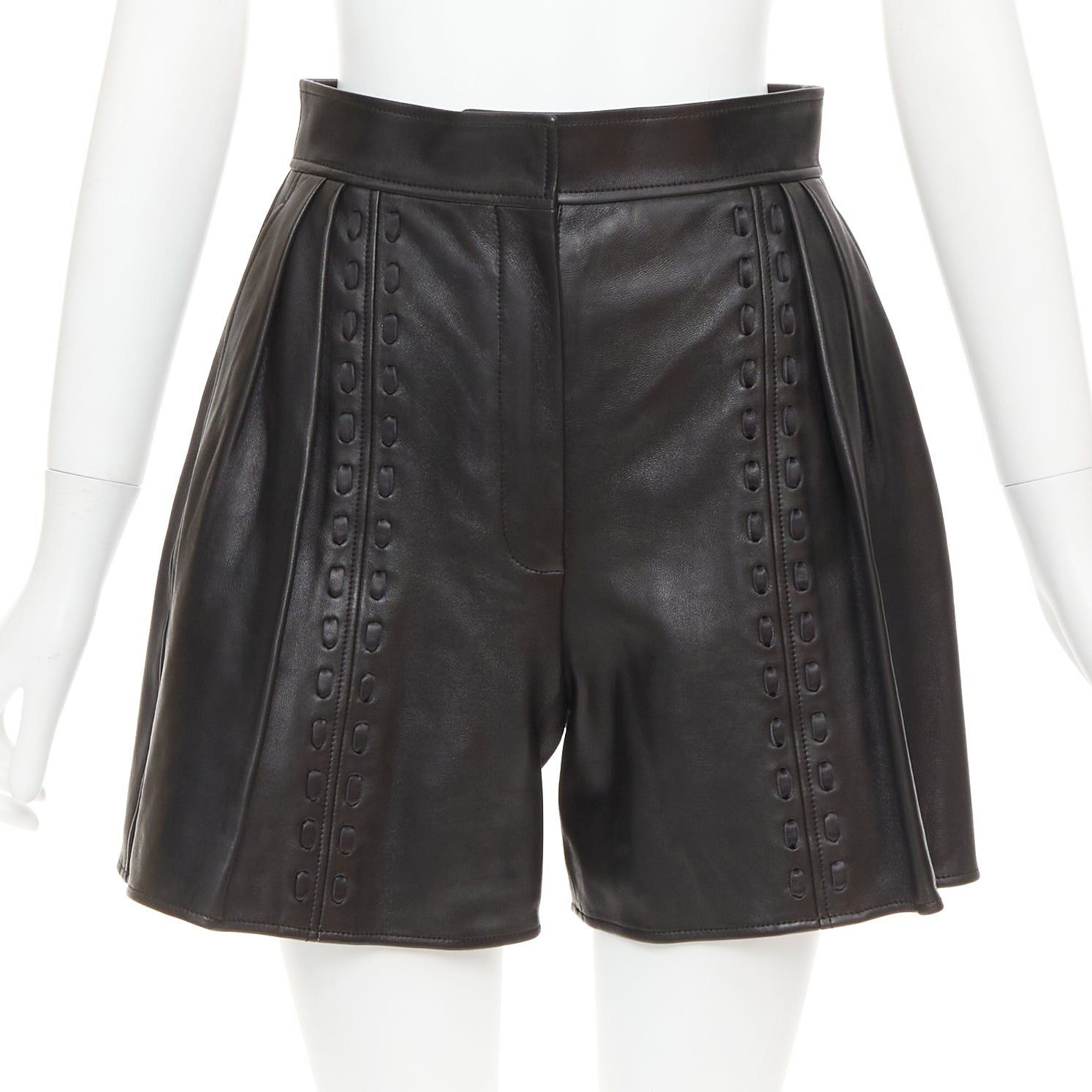 Alexander McQueen ALEXANDER MCQUEEN Sarah Burton 2021 black leather overstitch mini shorts IT38 XS Size 26" / US 2 / IT 38 - 1 Thumbnail