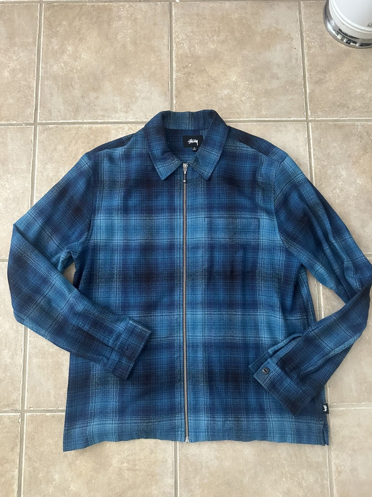 Stussy Shadow Plaid Zip Up Shirt | Grailed