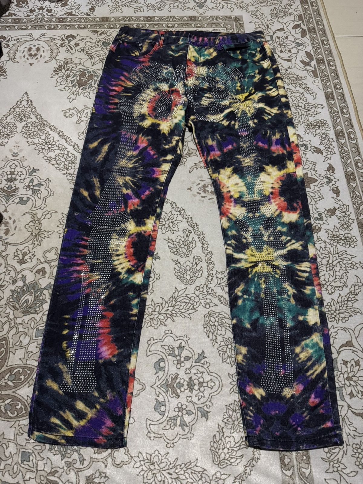 Jean Paul Gaultier Tie Die Denim Skeleton Rhinestone MNML JPG Jeans Big Size Size US 39 - 1 Thumbnail