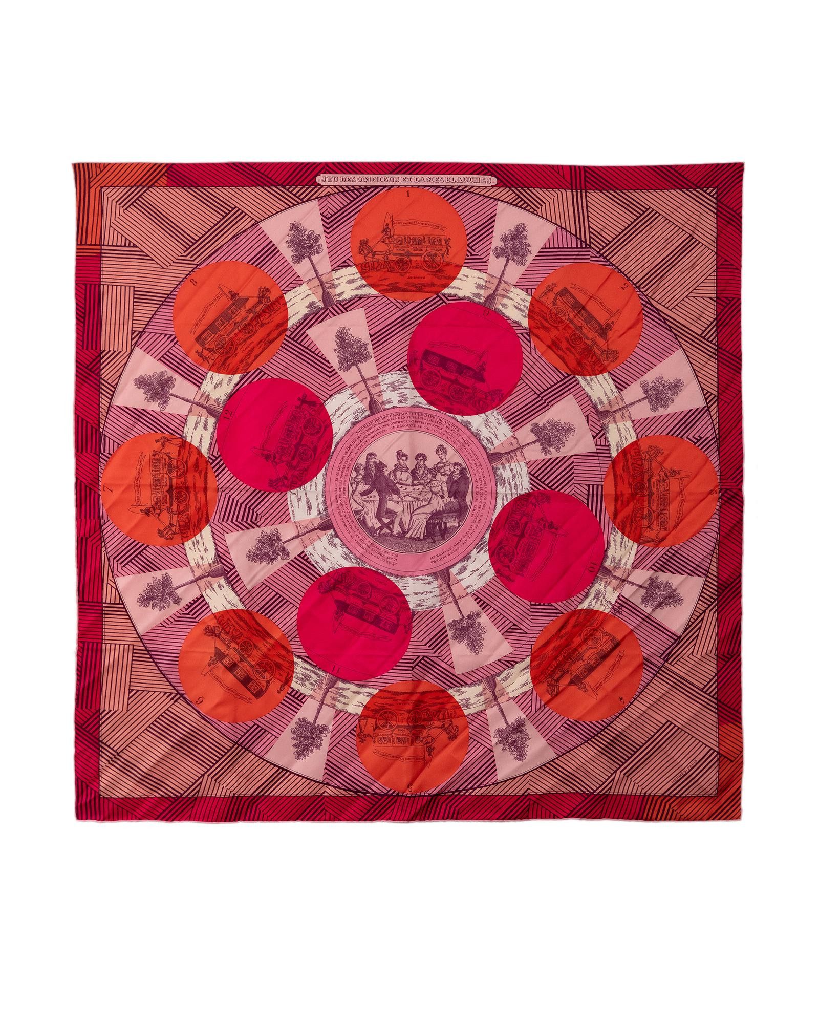 image of Hermes Silk Print Scarf With Jeu Des Omnibus Remix Design in Pink, Women's