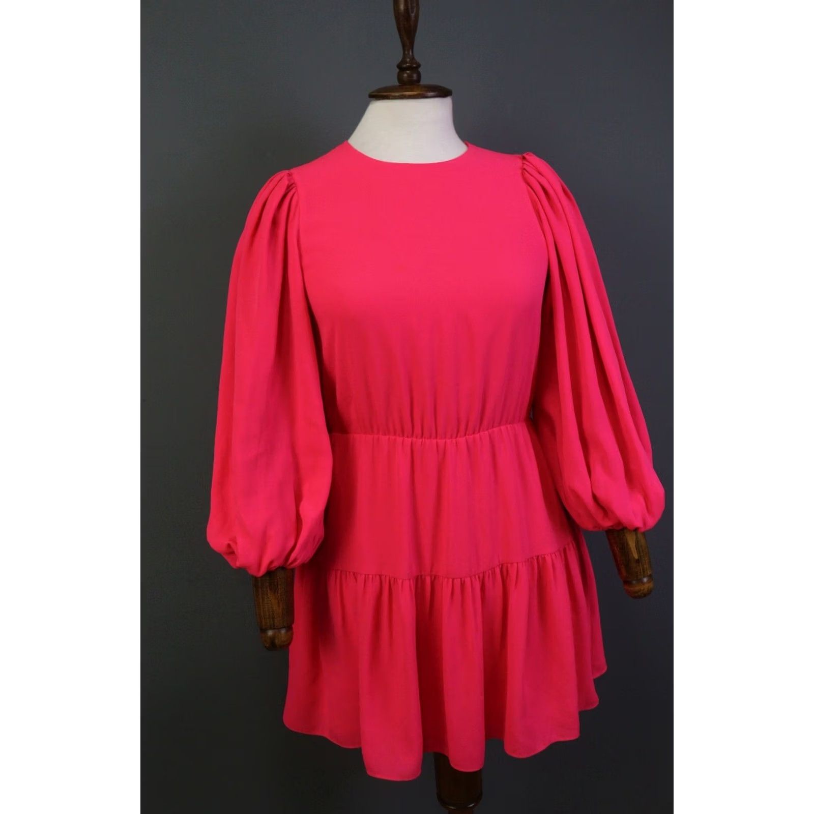 hot pink casual dress Swing Fuchsia 100% Cotton COLOR:AS PHOTO boosting silhouette PRINTED-TWIRL Trumpet-Mermaid Court Train Lace