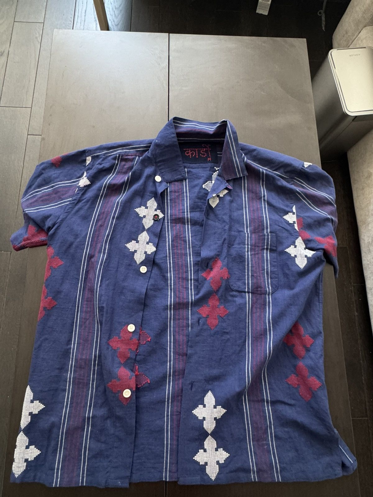 Kardo Kardo Convertible-Collar Embroidered Striped Cotton Shirt Size US L / EU 52-54 / 3 - 1 Thumbnail