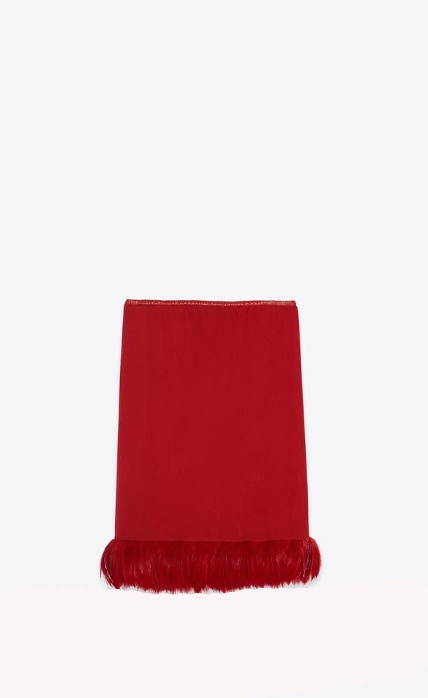 Saint Laurent Paris o1s1wg111024 Long Skirt in Crepe Muslin and Feathers in Red Size 26" / US 2 / IT 38 - 2 Thumbnail